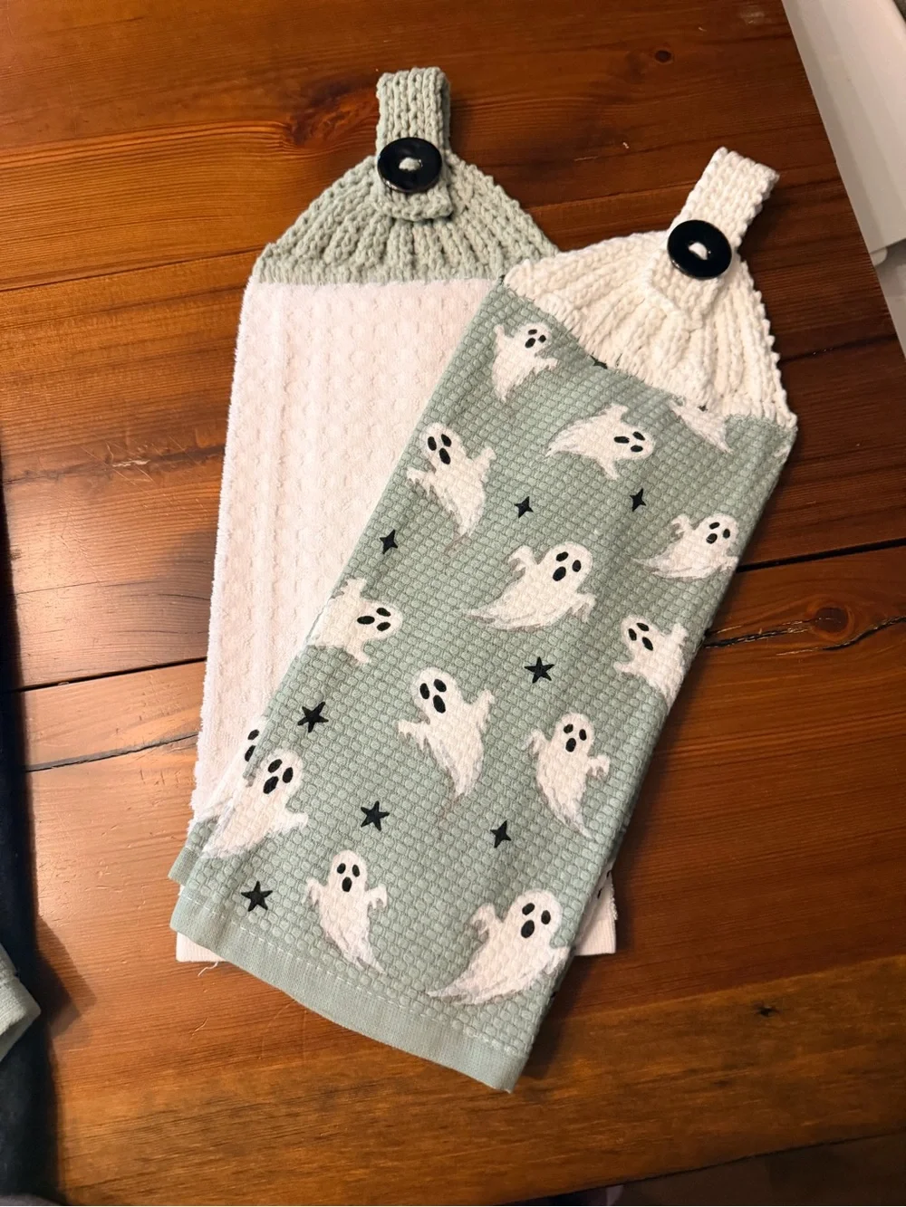 Halloween Kitchen Towels with Handmade Knit Topper Set of Two|